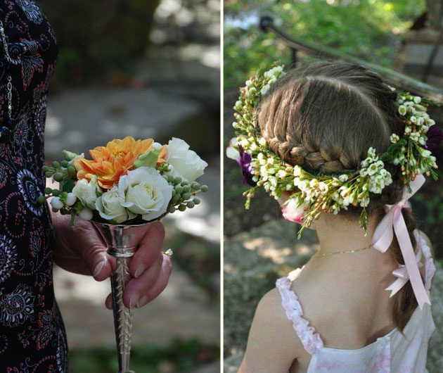 Flower girl with braided crown and bouquet