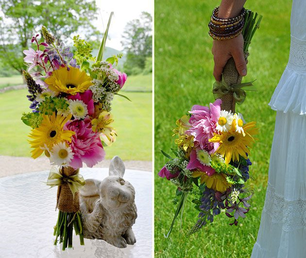 Handheld rustic bouquet of mixed wildflowers